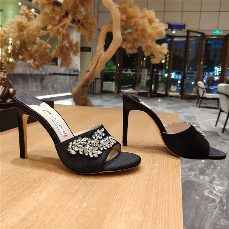 J1m*y Ch00 high heel fishmouth satin sandals
