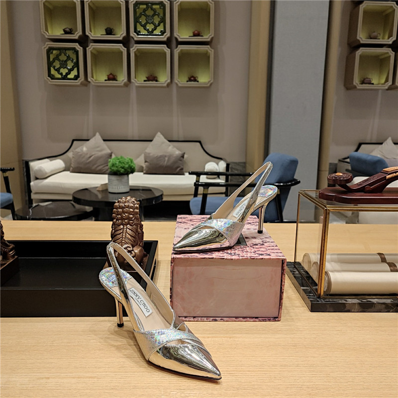 J1m*y Ch00 high-heeled hollow leather style pointed sandals