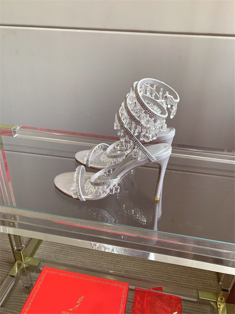rene caovilla crystal pendant heeled sandals