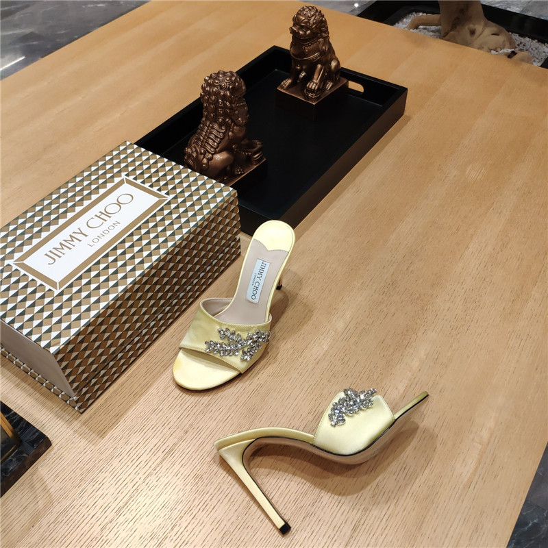 J1m*y Ch00 high heel fishmouth satin sandals