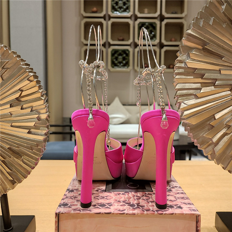 J1m*y Ch00 Crystal Chain Heeled Platform Sandals