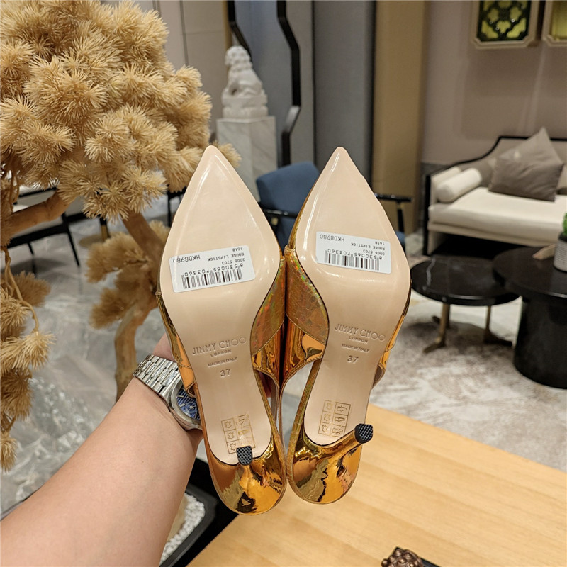 J1m*y Ch00 high-heeled hollow leather style pointed sandals