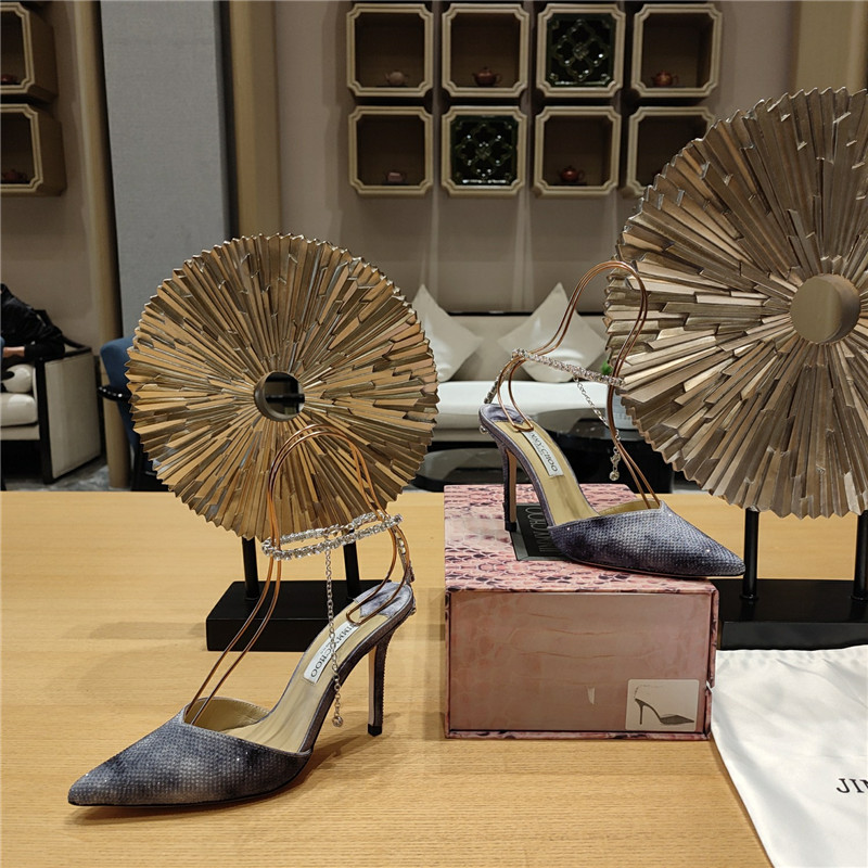 J1m*y Ch00 Crystal Chain Heeled Sandals