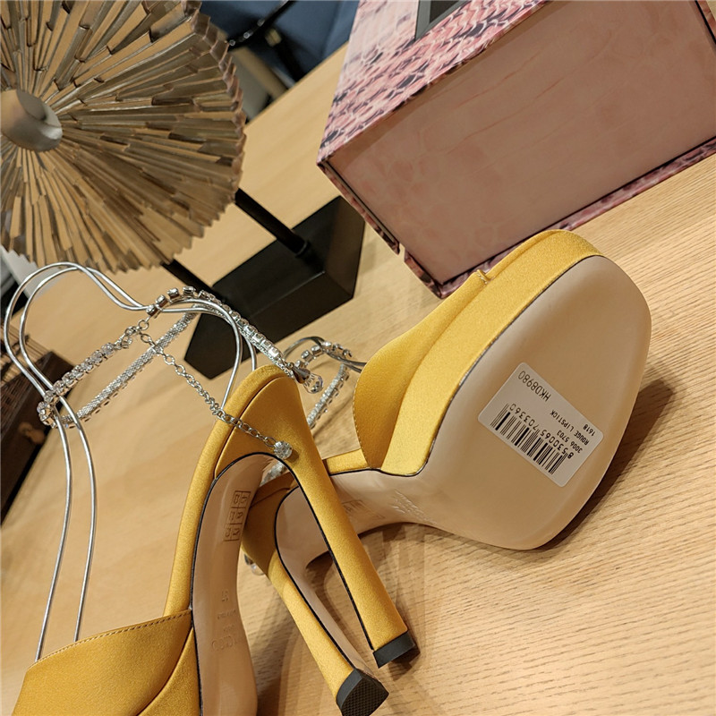 J1m*y Ch00 Crystal Chain Heeled Platform Sandals