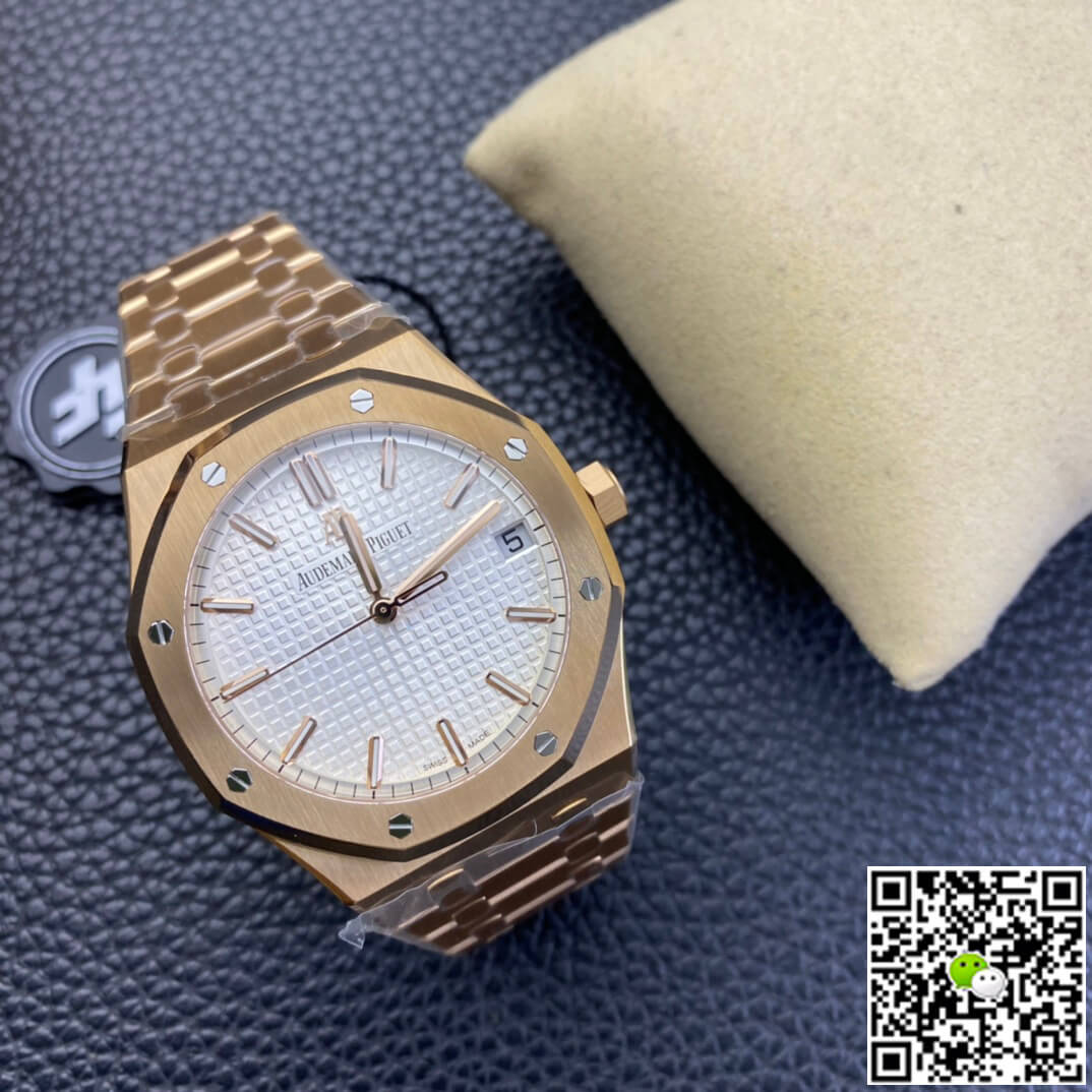 Replica Audemars P1g*et Royal Oak 15500 1:1 Best Edition ZF Factory Rose Gold White Dial