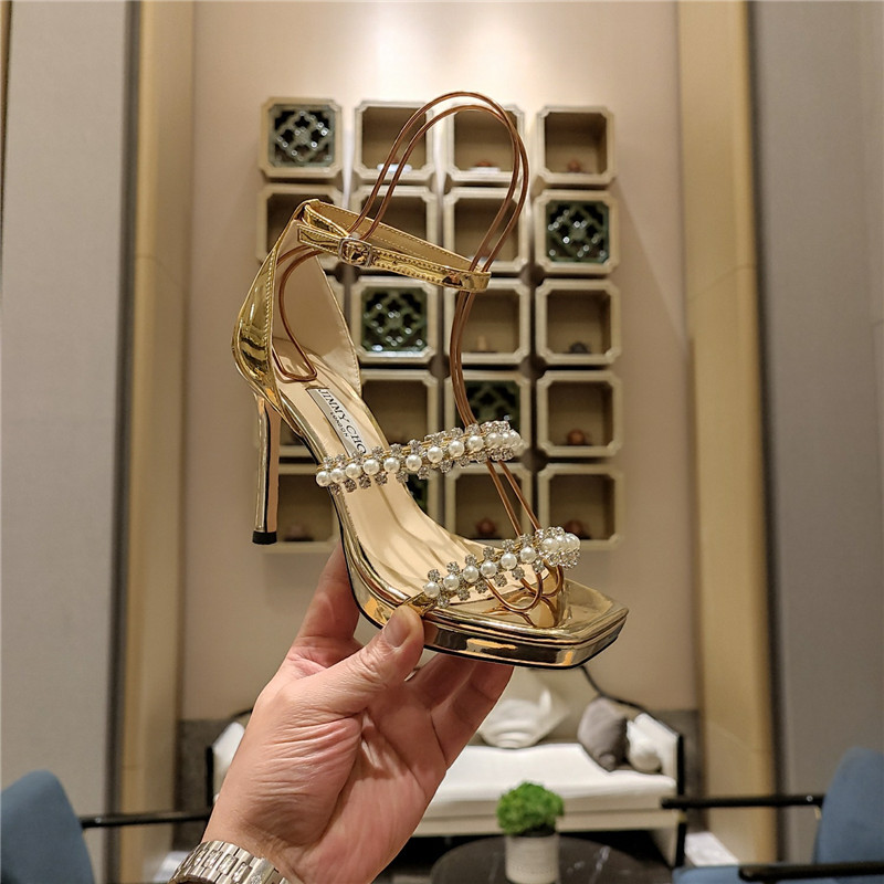 J1m*y Ch00 high heel D1am0nd chain sandals