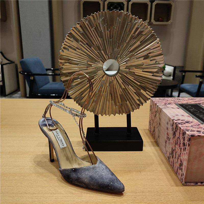 J1m*y Ch00 Crystal Chain Heeled Sandals