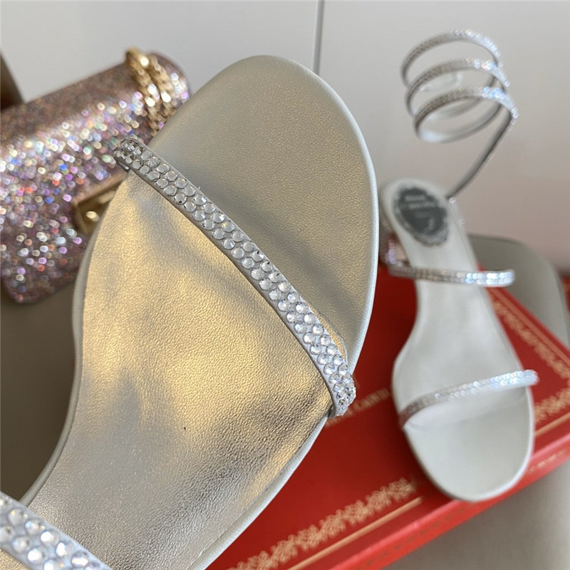 Rene Caovilla Satin Snake-coil Sandals Silver