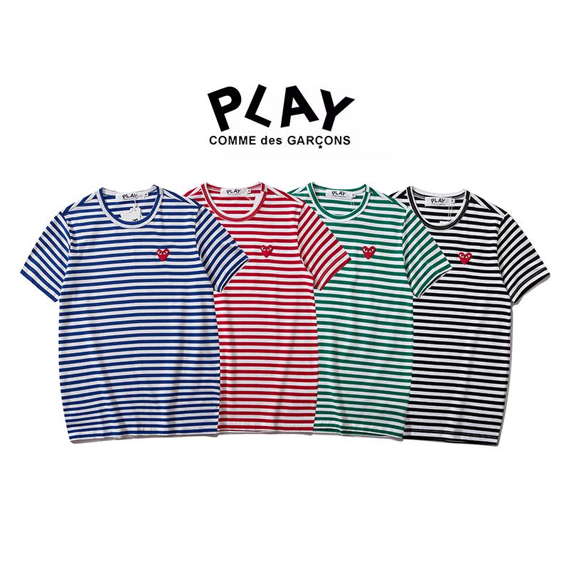COMME DES GARCONS CDG PLAY Stripe Heart Short Sleeve T Shirts
