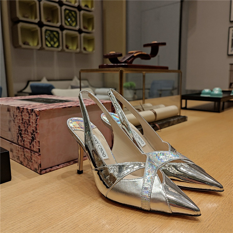 J1m*y Ch00 high-heeled hollow leather style pointed sandals