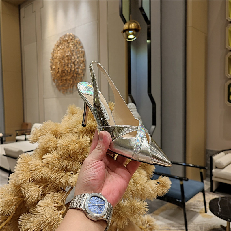 J1m*y Ch00 high-heeled hollow leather style pointed sandals