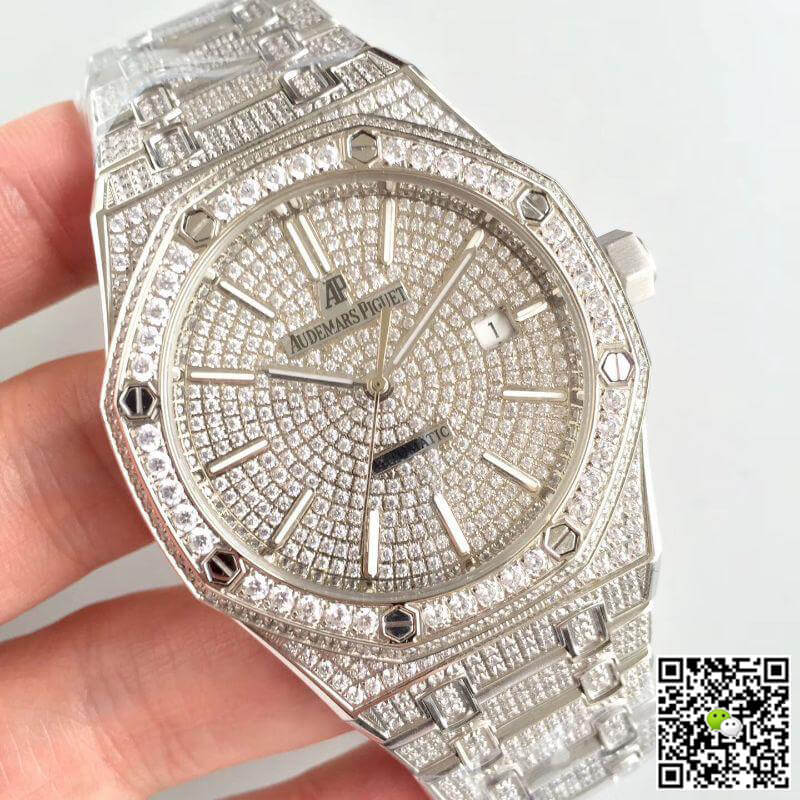 Replica Audemars P1g*et Royal Oak Series 15400.OR 1:1 Best Edition Swiss ETA3120 Full D1am0nd Dial