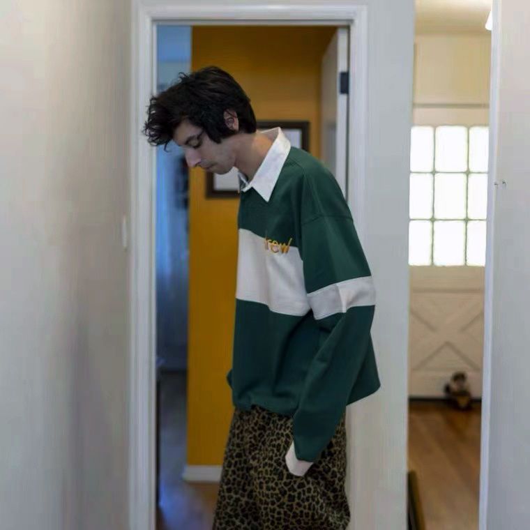 Drew Shirt Collar Long Sleeve T-shirt Olive Green