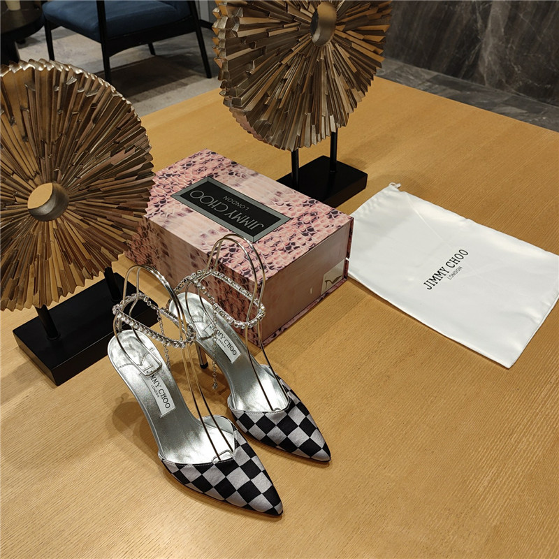 J1m*y Ch00 Crystal Chain Heeled Sandals