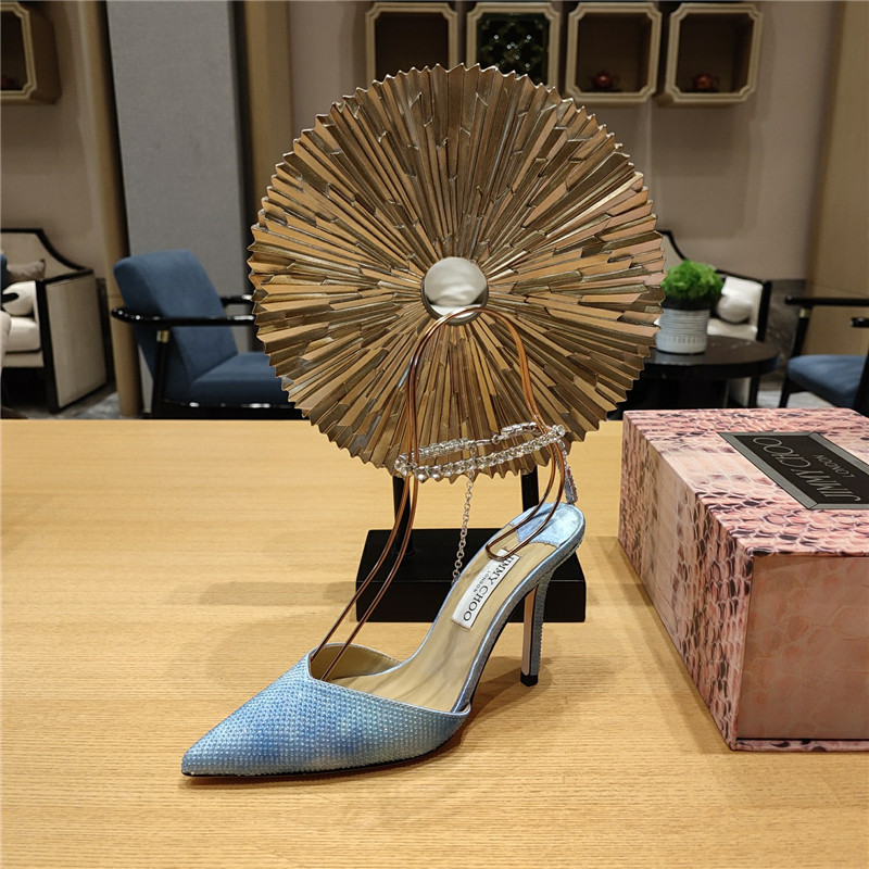 J1m*y Ch00 Crystal Chain Heeled Sandals