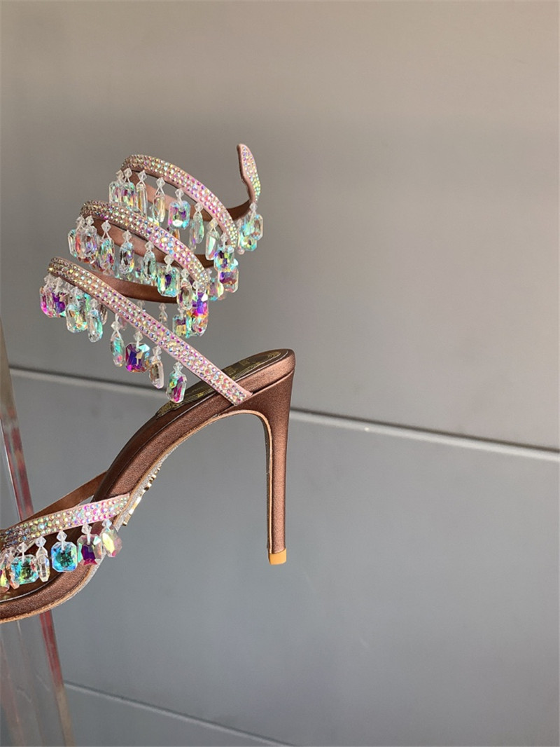 rene caovilla crystal pendant heeled sandals