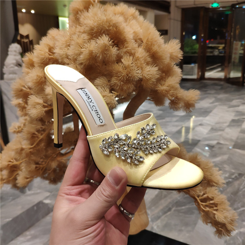 J1m*y Ch00 high heel fishmouth satin sandals