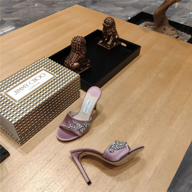 J1m*y Ch00 high heel fishmouth satin sandals