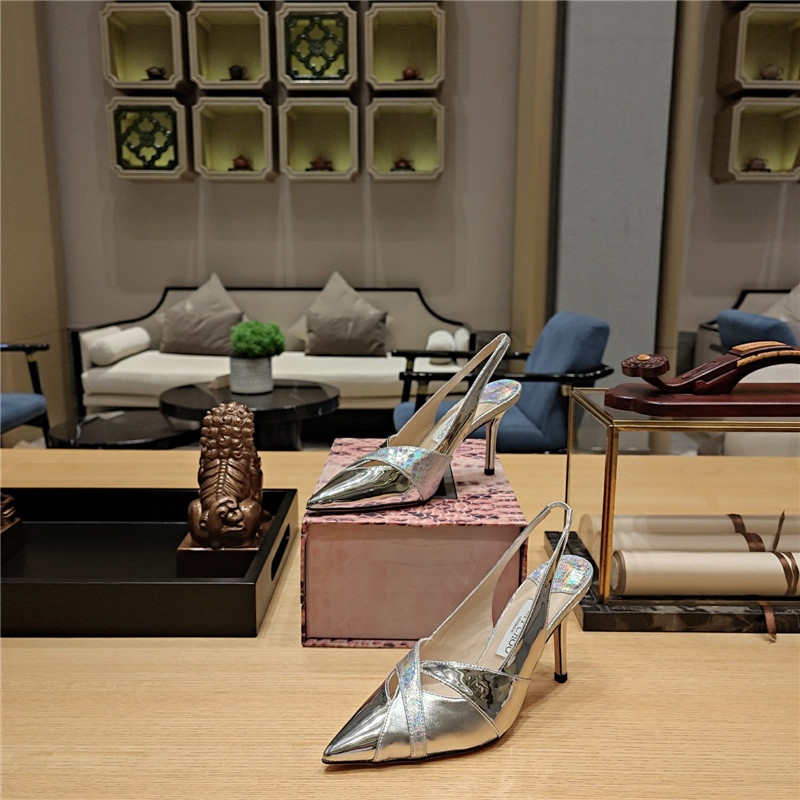 J1m*y Ch00 high-heeled hollow leather style pointed sandals