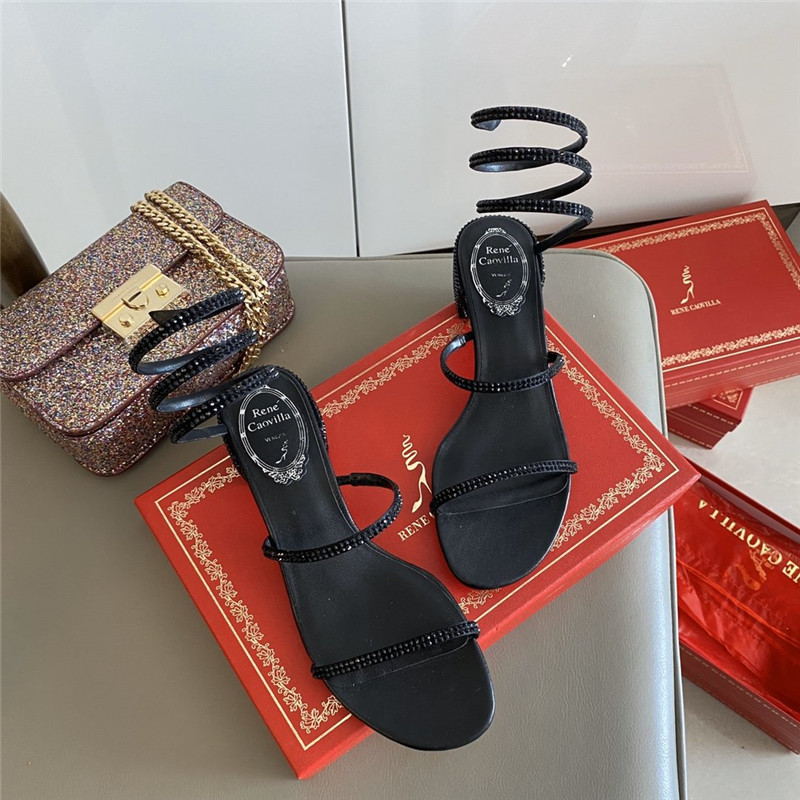 Rene Caovilla Satin Snake-coil Sandals Black