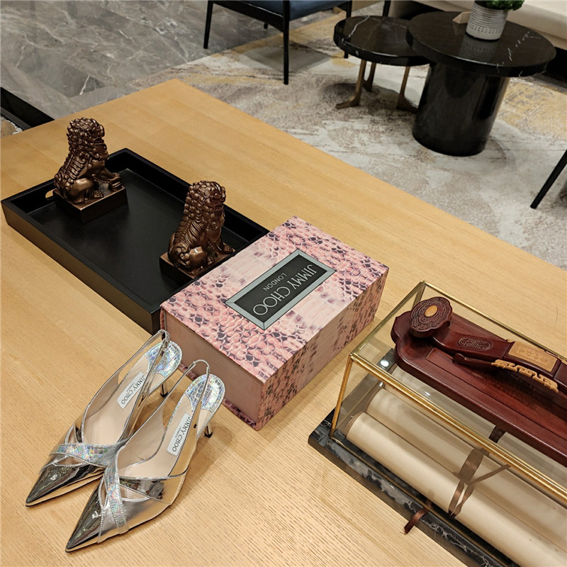 J1m*y Ch00 high-heeled hollow leather style pointed sandals