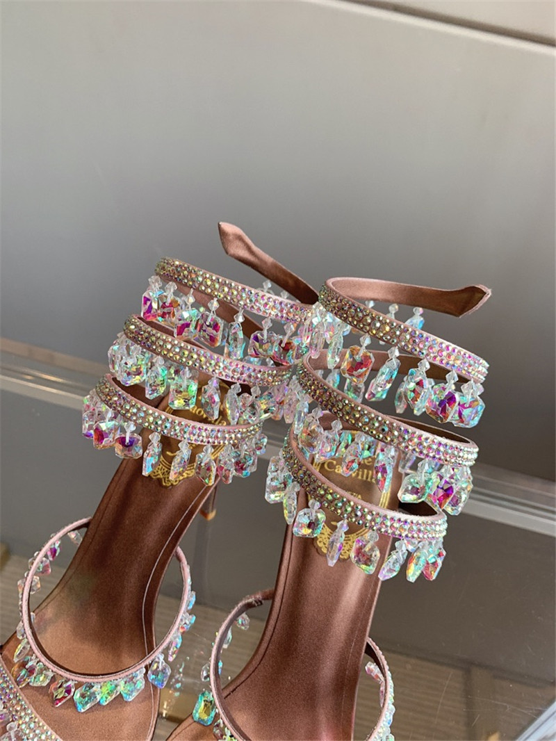 rene caovilla crystal pendant heeled sandals