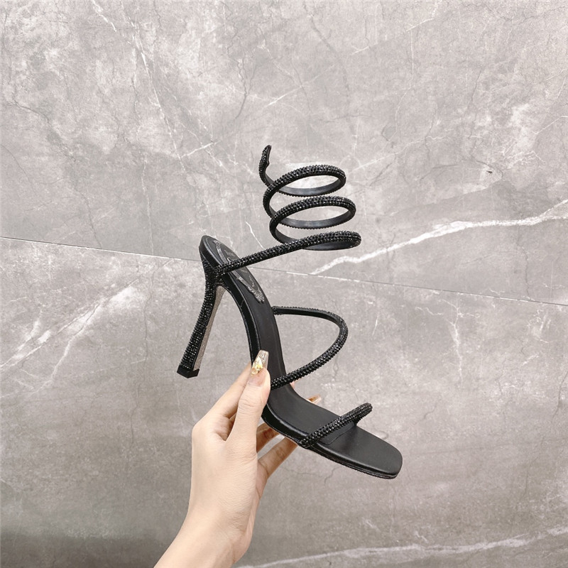 Rene Caovilla Dupe R C diagonal strap rhinestone inlaid sandals