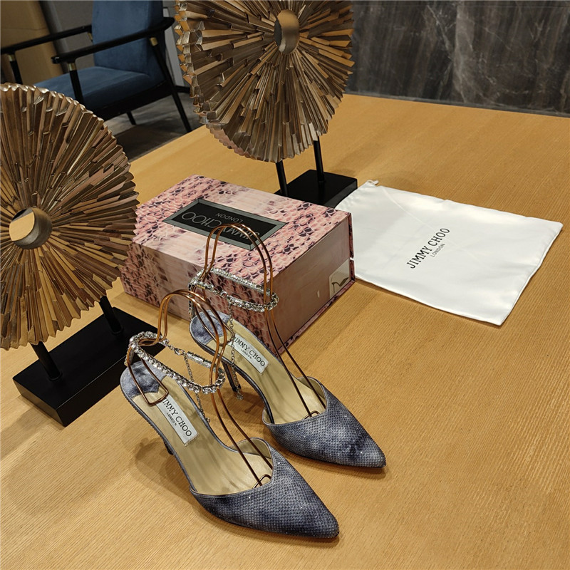 J1m*y Ch00 Crystal Chain Heeled Sandals