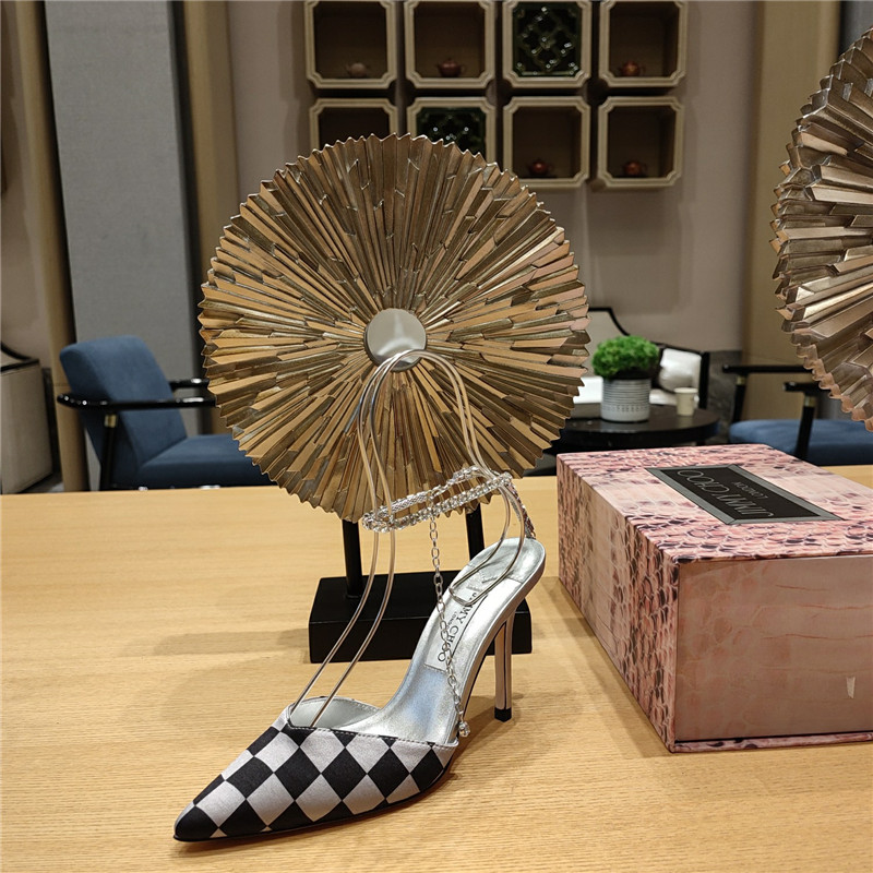 J1m*y Ch00 Crystal Chain Heeled Sandals