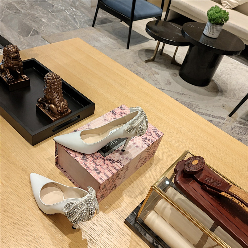 J1m*y Ch00 bow heels dupe Pearl Crystal Bow D1am0nd Shoes