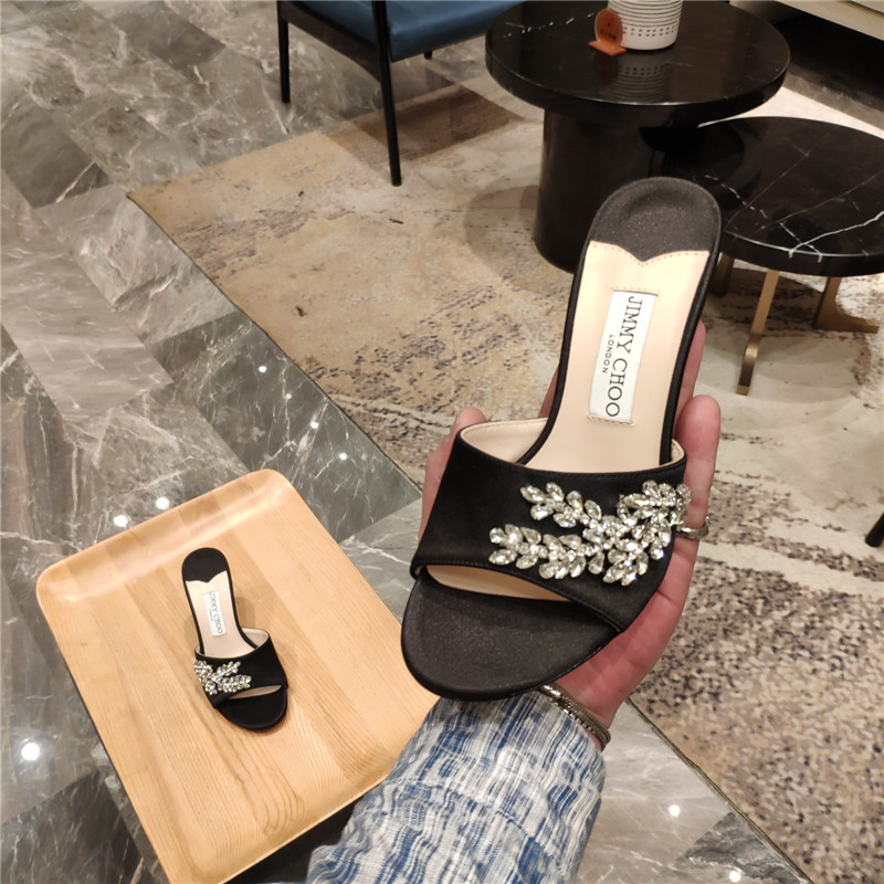 J1m*y Ch00 high heel fishmouth satin sandals