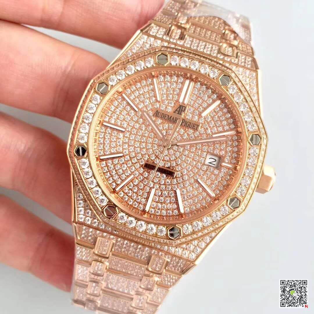 Replica Audemars P1g*et Royal Oak 1:1 Best Edition Swiss ETA3120 Full D1am0nd Stainless Steel Bracelet