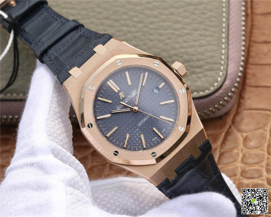 Replica Audemars P1g*et Royal Oak 15400 1:1 Best Edition OM Factory Rose Gold Leather Strap