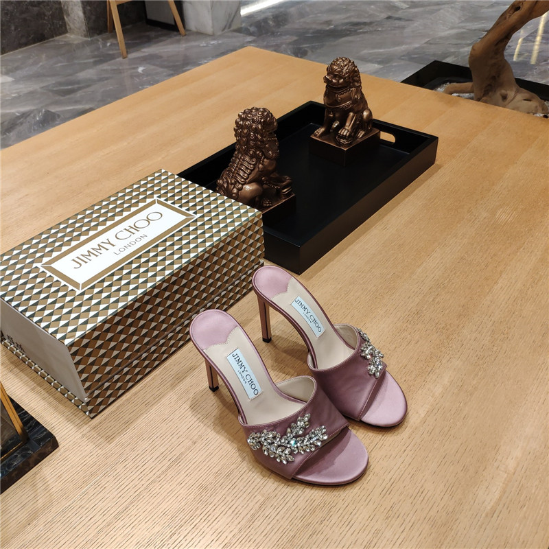 J1m*y Ch00 high heel fishmouth satin sandals