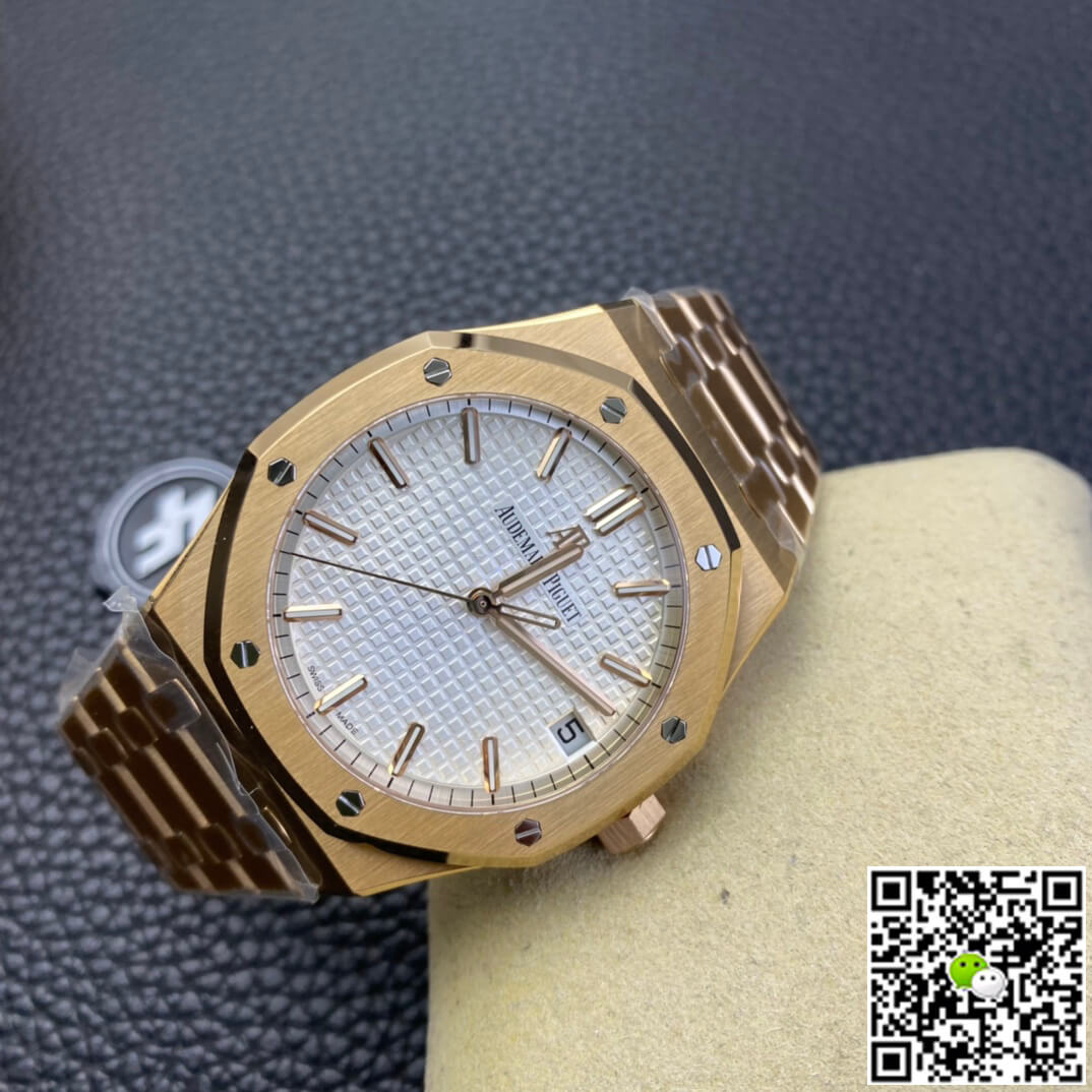 Replica Audemars P1g*et Royal Oak 15500 1:1 Best Edition ZF Factory Rose Gold White Dial