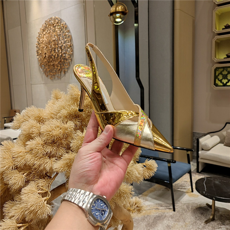 J1m*y Ch00 high-heeled hollow leather style pointed sandals