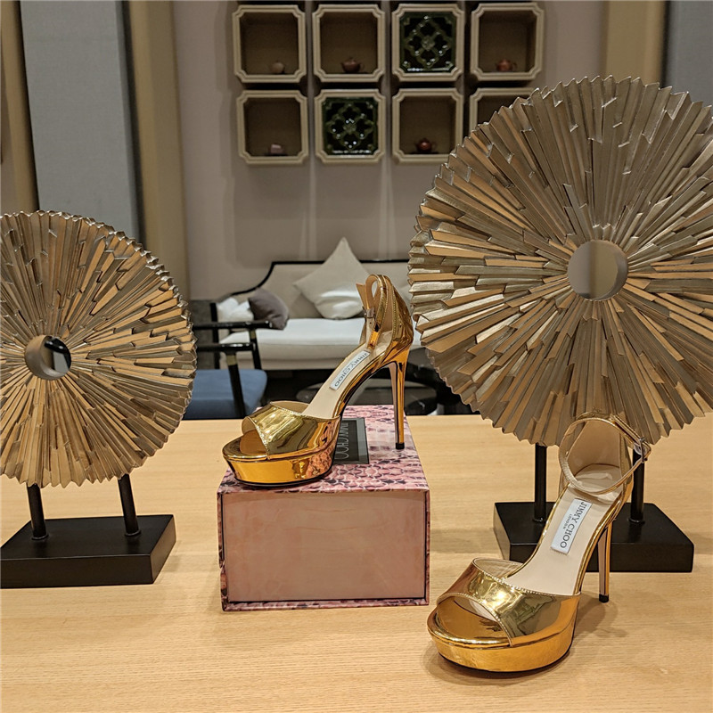 J1m*y Ch00 Crystal Chain Heeled Platform Sandals