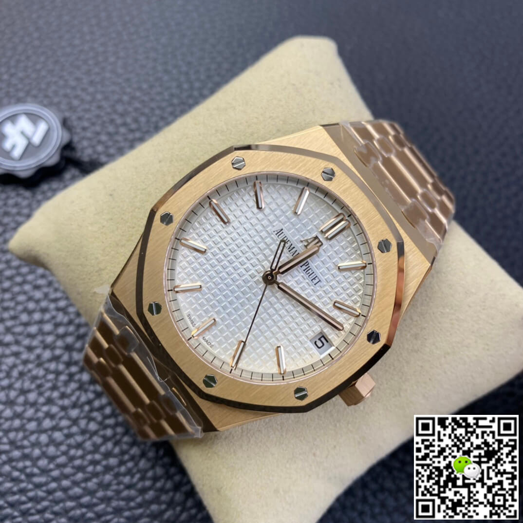 Replica Audemars P1g*et Royal Oak 15500 1:1 Best Edition ZF Factory Rose Gold White Dial