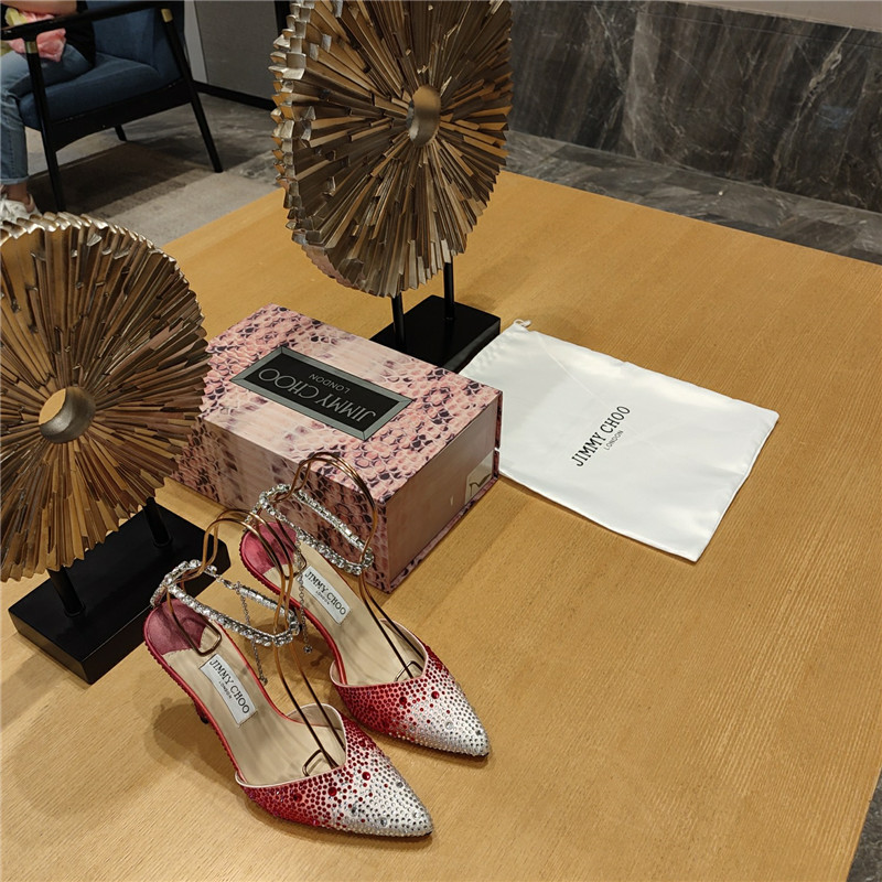 J1m*y Ch00 Crystal Chain Heeled Sandals