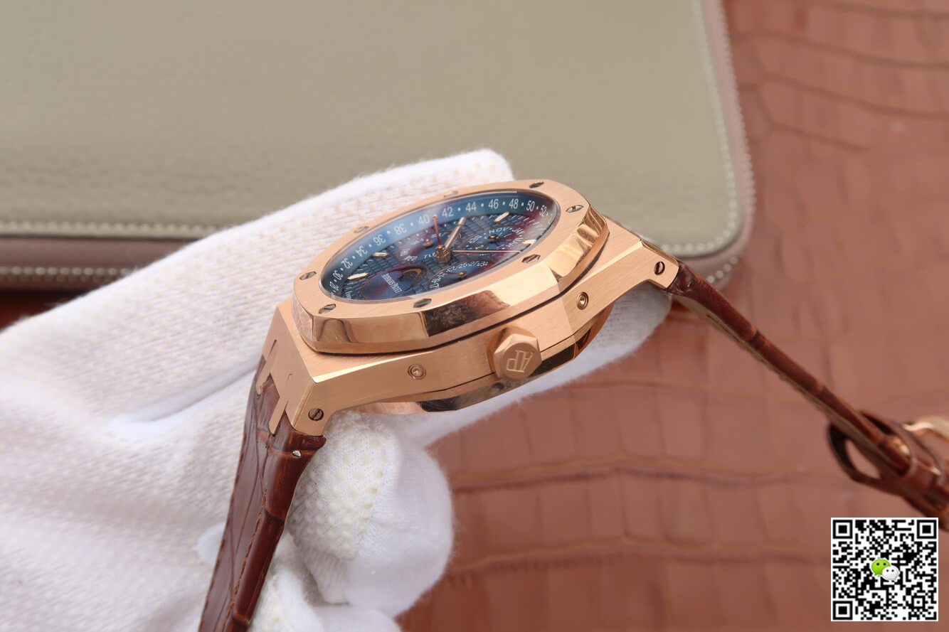 Replica Audemars P1g*et Royal Oak Perpetual Calendar 26574 1:1 Best Edition JF Factory Rose Gold Blue Dial