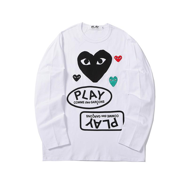 COMME DES GARCONS CDG PLAY Black & Red Hearts Long Sleeve White T SHIRT