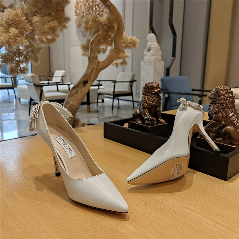 J1m*y Ch00 bow heels dupe Pearl Crystal Bow D1am0nd Shoes