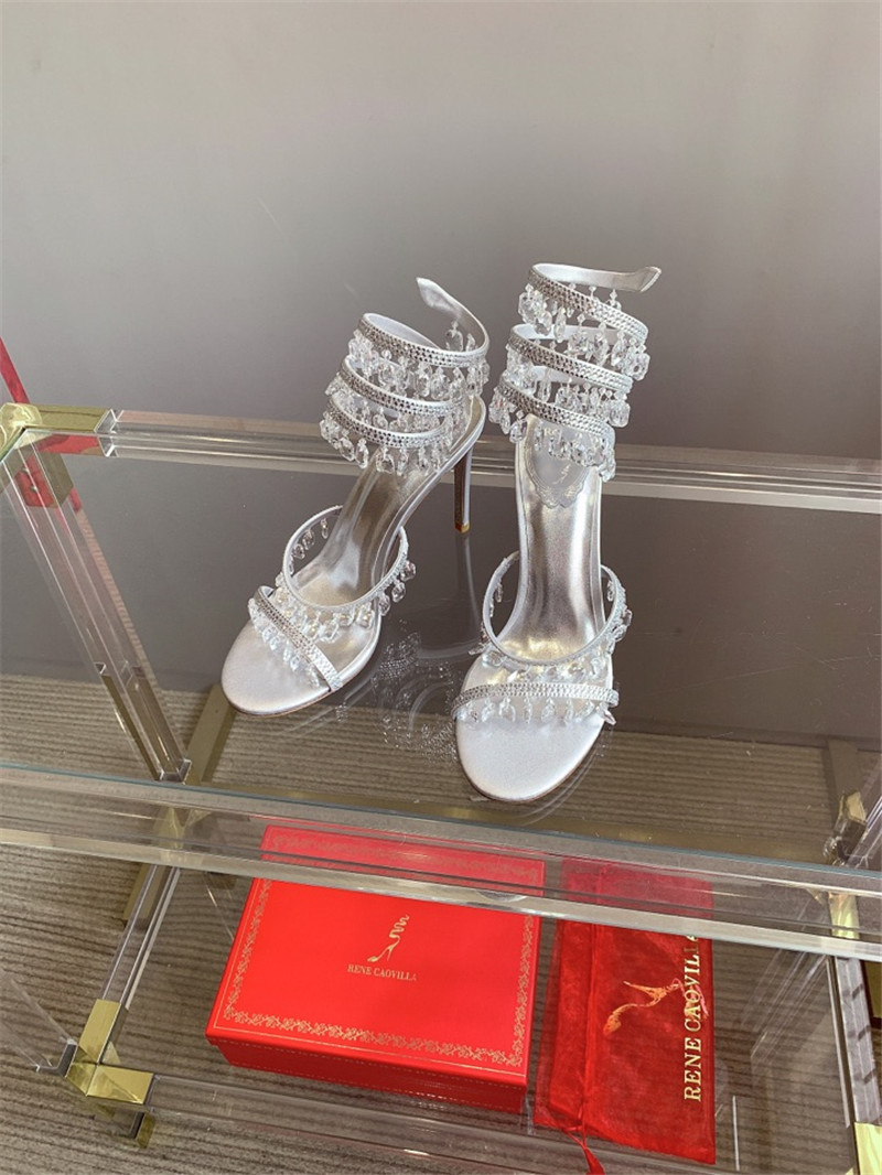 rene caovilla crystal pendant heeled sandals