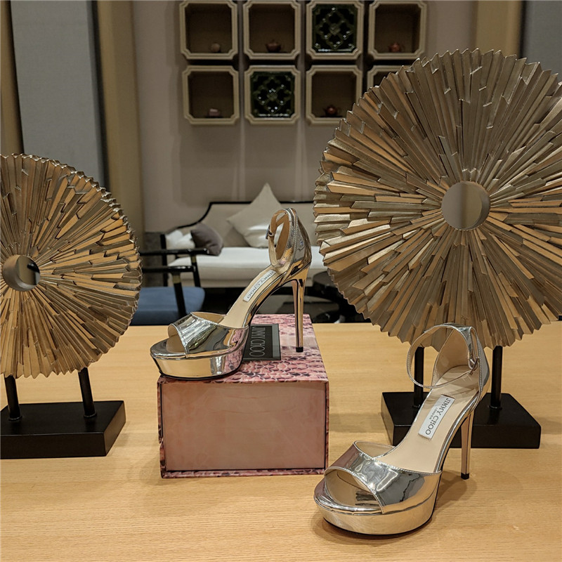 J1m*y Ch00 Crystal Chain Heeled Platform Sandals