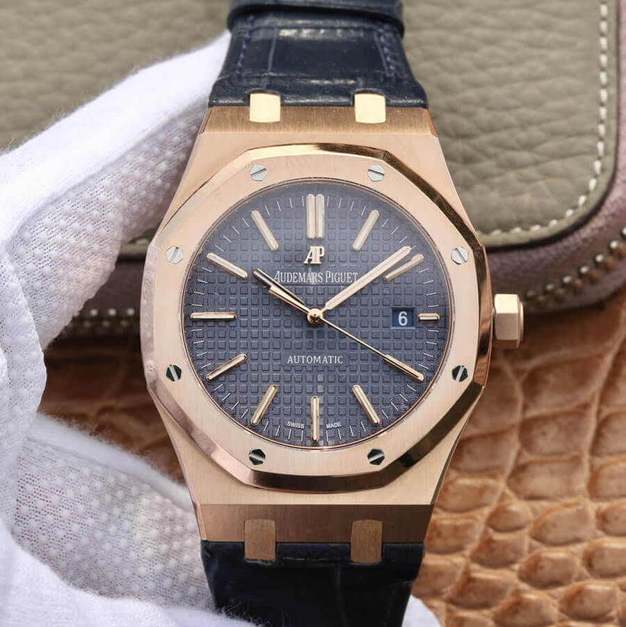 Replica Audemars P1g*et Royal Oak 15400 1:1 Best Edition OM Factory Rose Gold Leather Strap