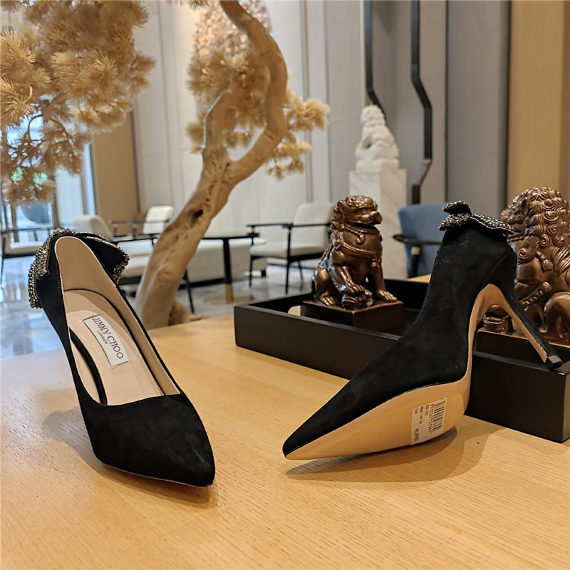 J1m*y Ch00 bow heels dupe Pearl Crystal Bow D1am0nd Shoes