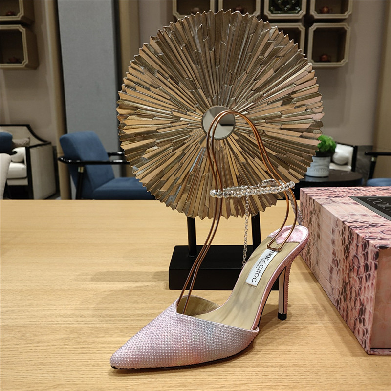 J1m*y Ch00 Crystal Chain Heeled Sandals