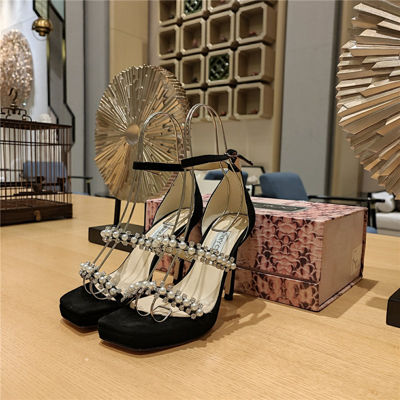 J1m*y Ch00 high heel D1am0nd chain sandals