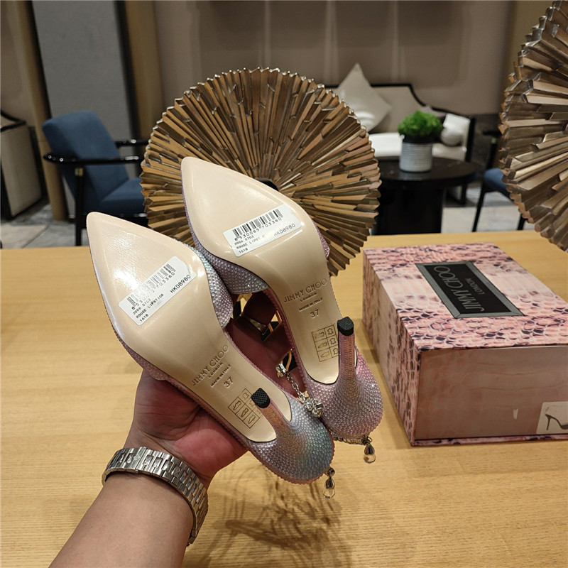 J1m*y Ch00 Crystal Chain Heeled Sandals