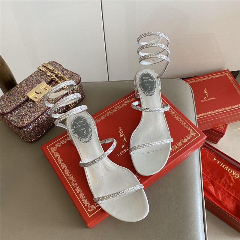 Rene Caovilla Satin Snake-coil Sandals Silver